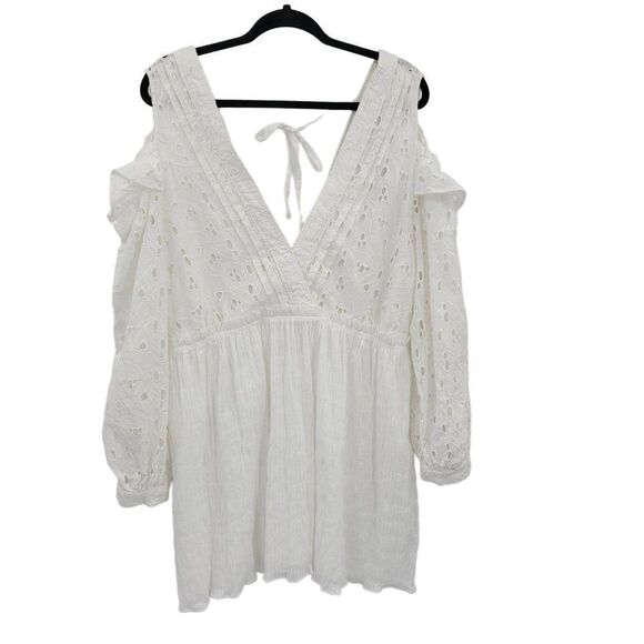 IRO Dress Cottagecore Eyelet Lace Cutout Ruffle Puff Sleeve Mini Babydoll M - Picture 7 of 17
